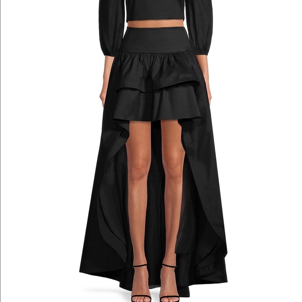 ❌SOLD❌Black sateen cascade skirt l by Likely